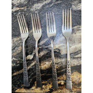 4 Dinner Fork National Intermezzo Glossy Stainless Scrolls Korea VINTAGE
